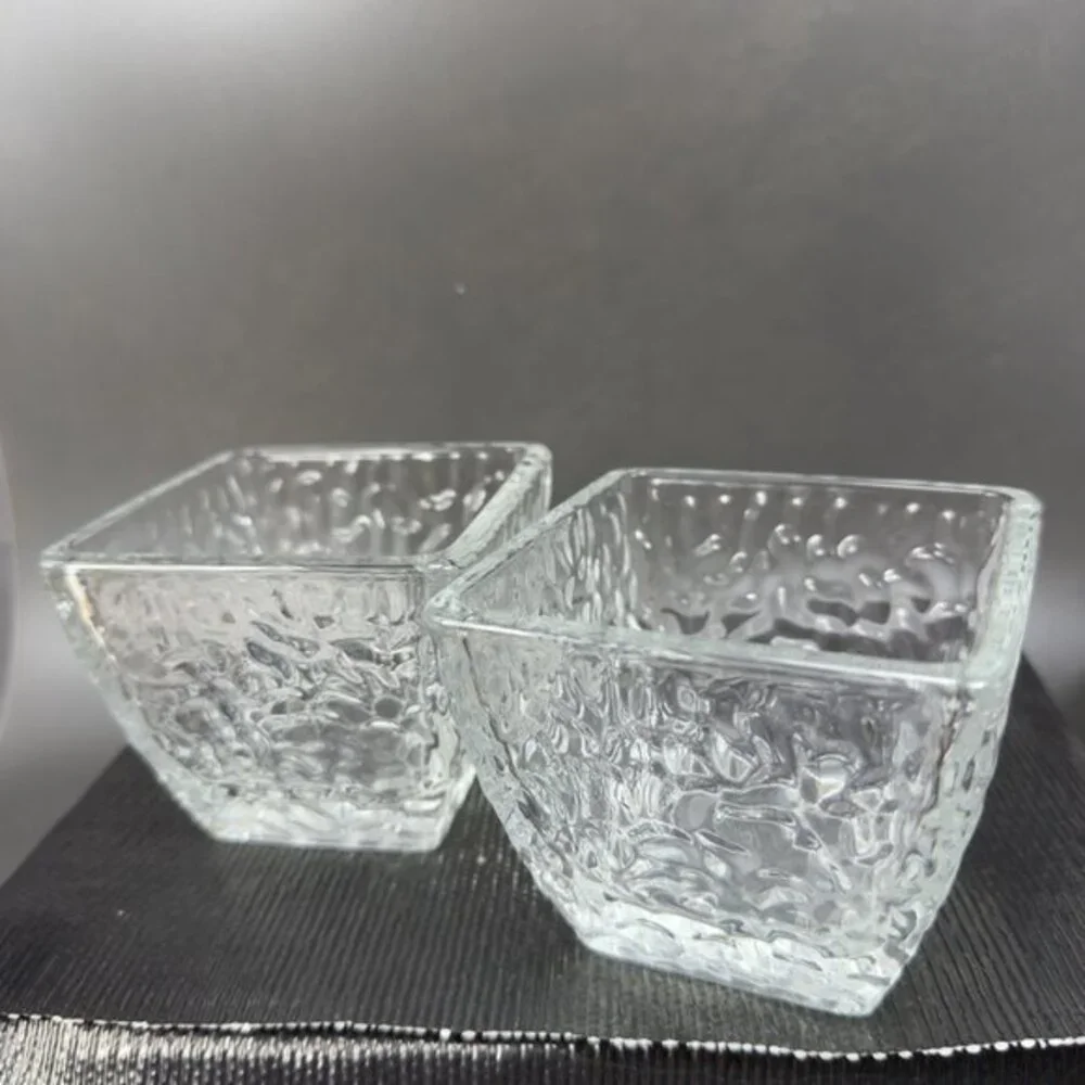Disaronno Amaretto Rippled Italian Square Clear Dish Bowl Set 2 Bowls Dishes VTG